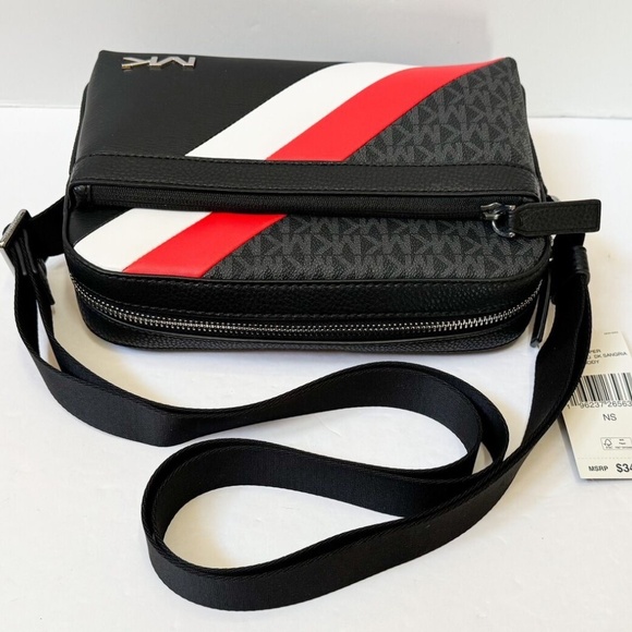 Michael Kors Cooper Logo and Striped Crossbody In Dk Sangria NWT - Picture 5 of 5